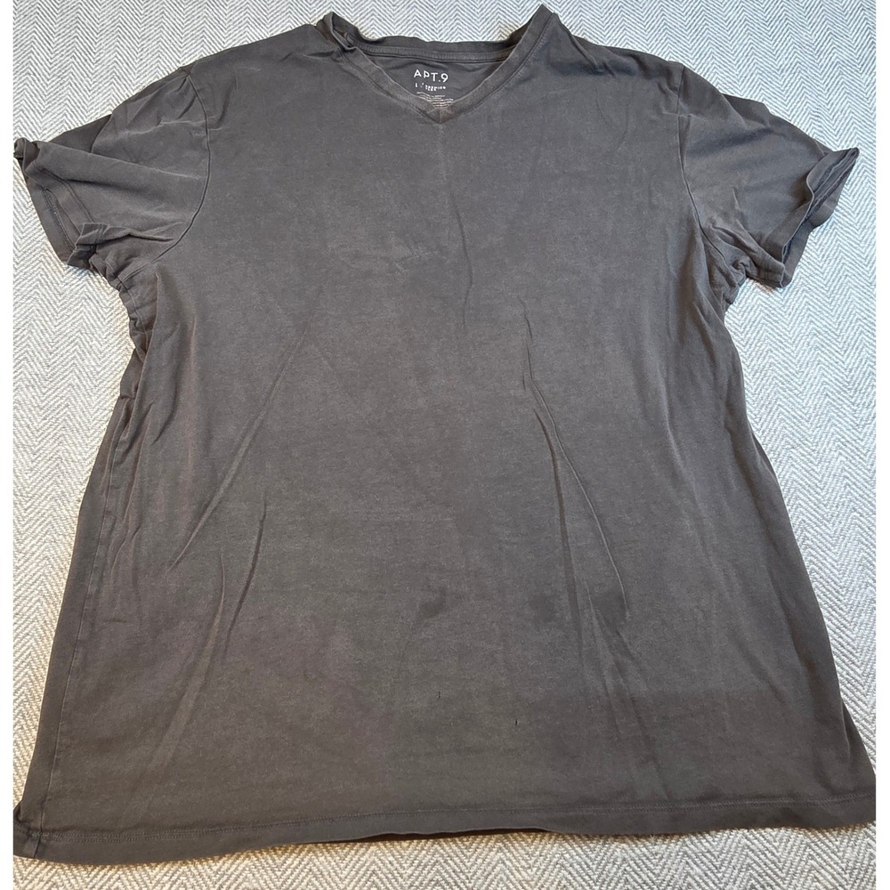 Apt 9 Premier Flex Mens V-Neck T-Shirt Charcoal Gray Size L Short Sleeve Cotton